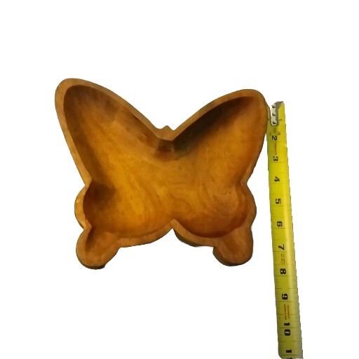 Mid century modern Wooden Hand Carved Butterfly Dish Bowl From Haiti