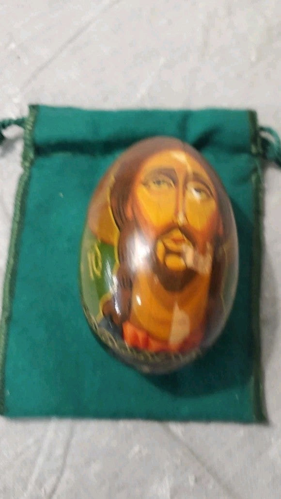 Vintage Russian Orthodox Church Wood Lacquer Egg