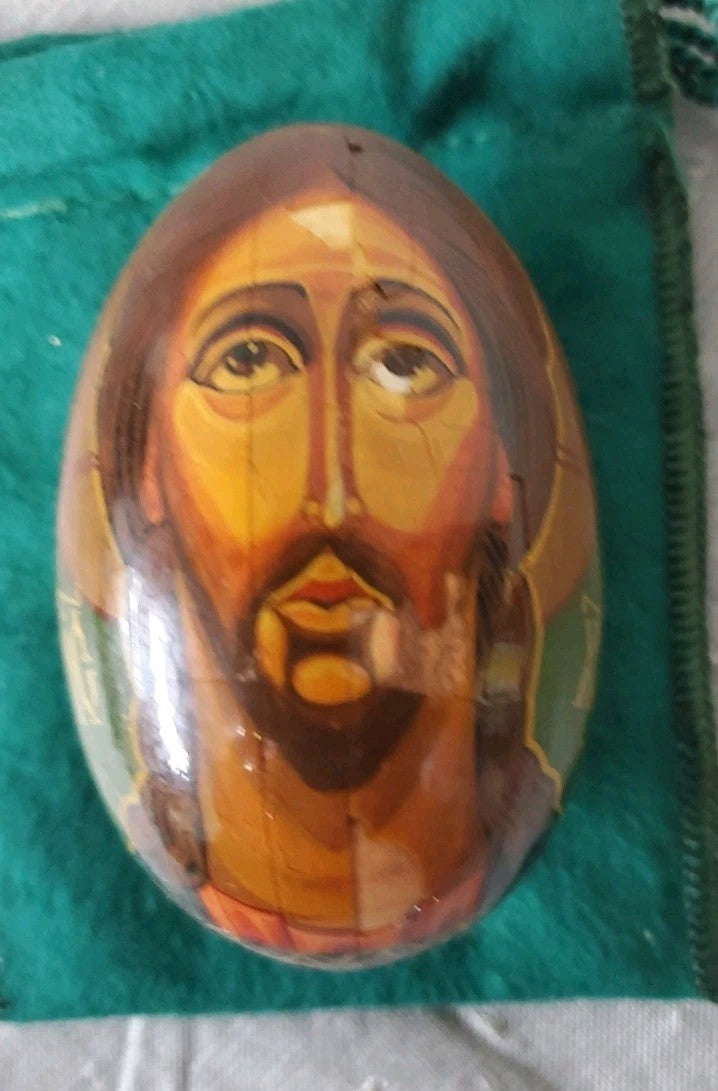 Vintage Russian Orthodox Church Wood Lacquer Egg