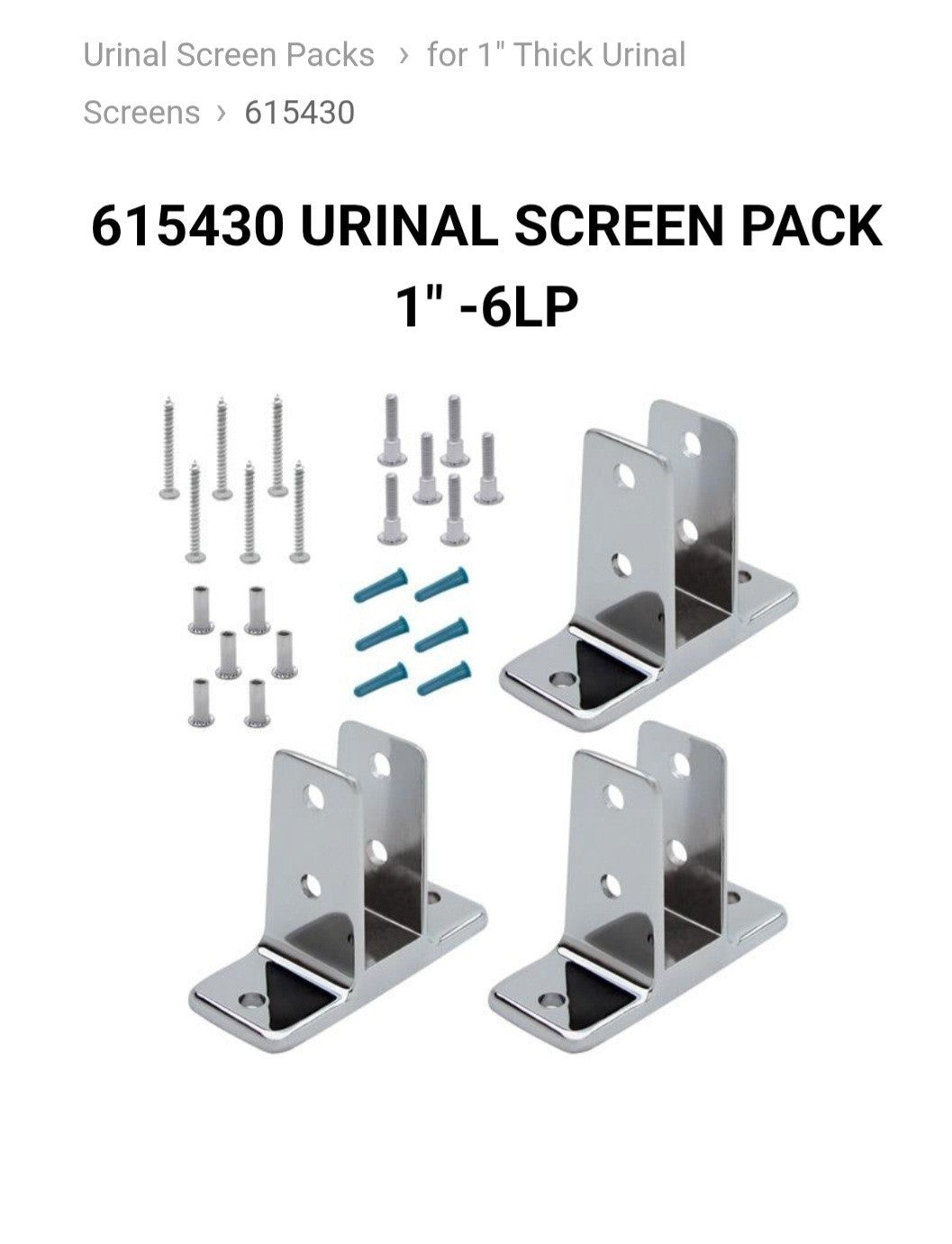 615430 URINAL PARTITION PACK 1" -6LP Zamac Polished Chrome Jacknob Ear Brackets