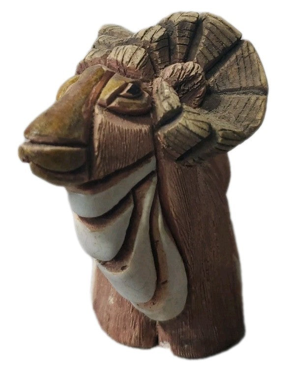 Vintage Artisania Rinconada Figurine Of A Big Horn Ram Handcrafted In Uruguay 4"