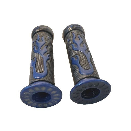 Motorcycle Handlebar Grips 7/8 Black W Blue Flames