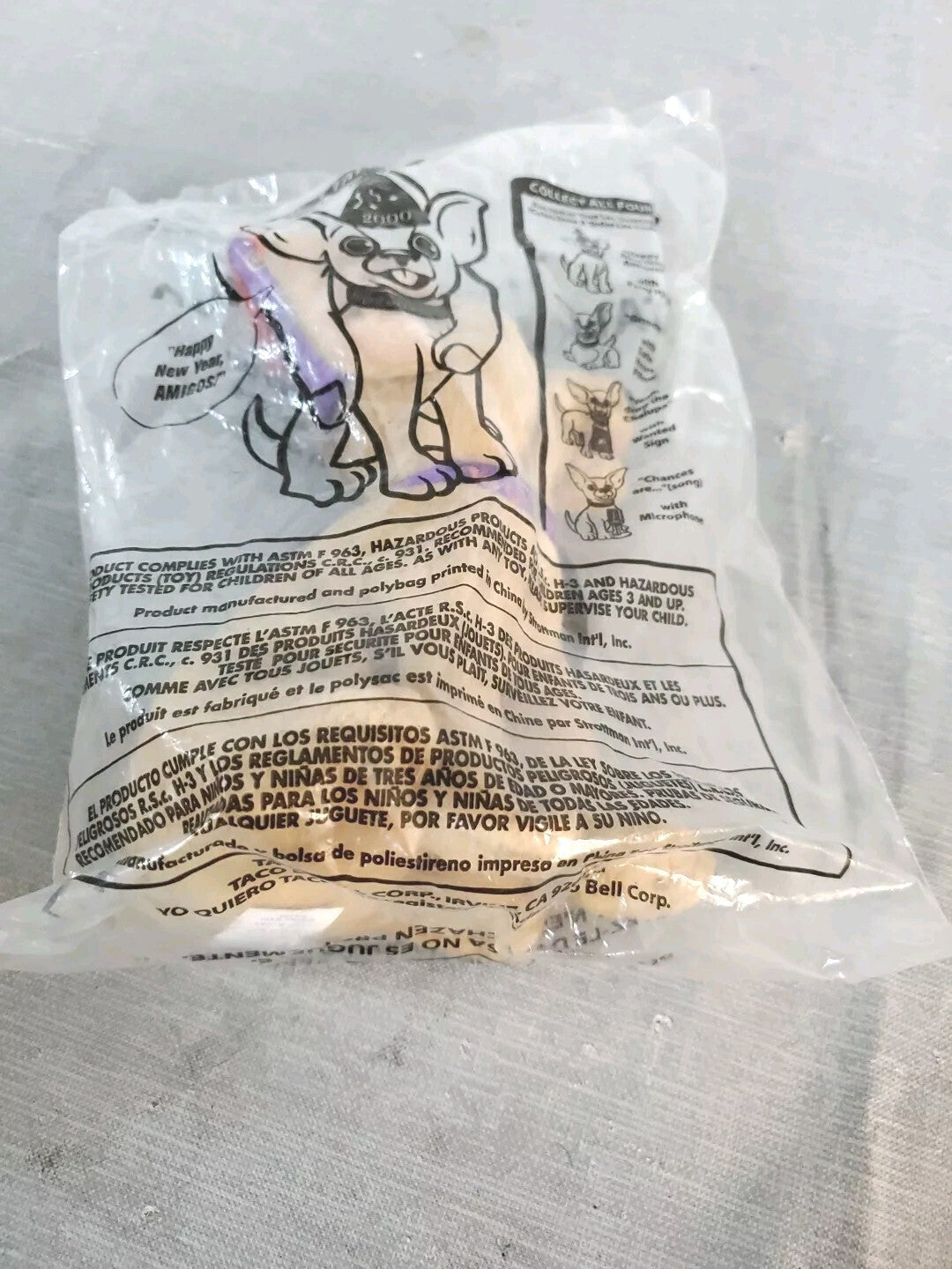 VTG New Year 2000 Taco Bell Talking Chihuahua Plush Dog “Happy New Year, Amigos”