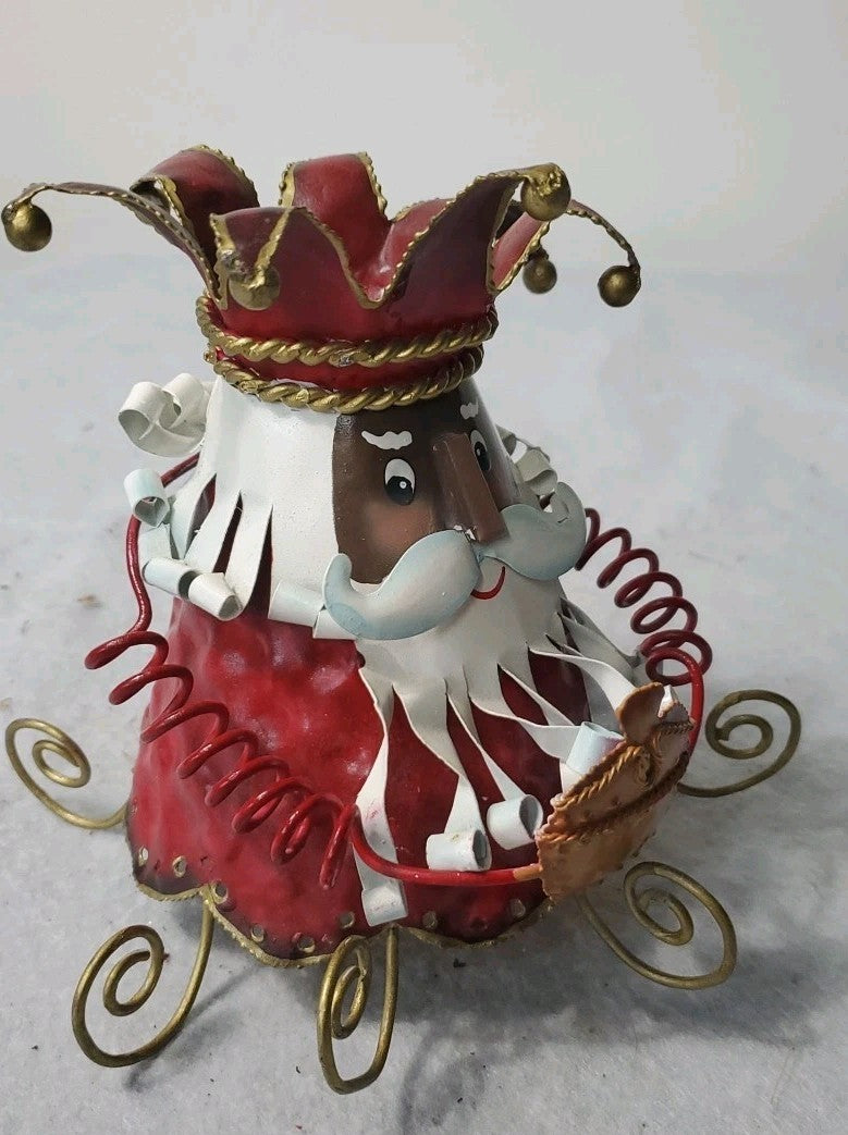 Vintage Santa Candle Holder Metal Rare
