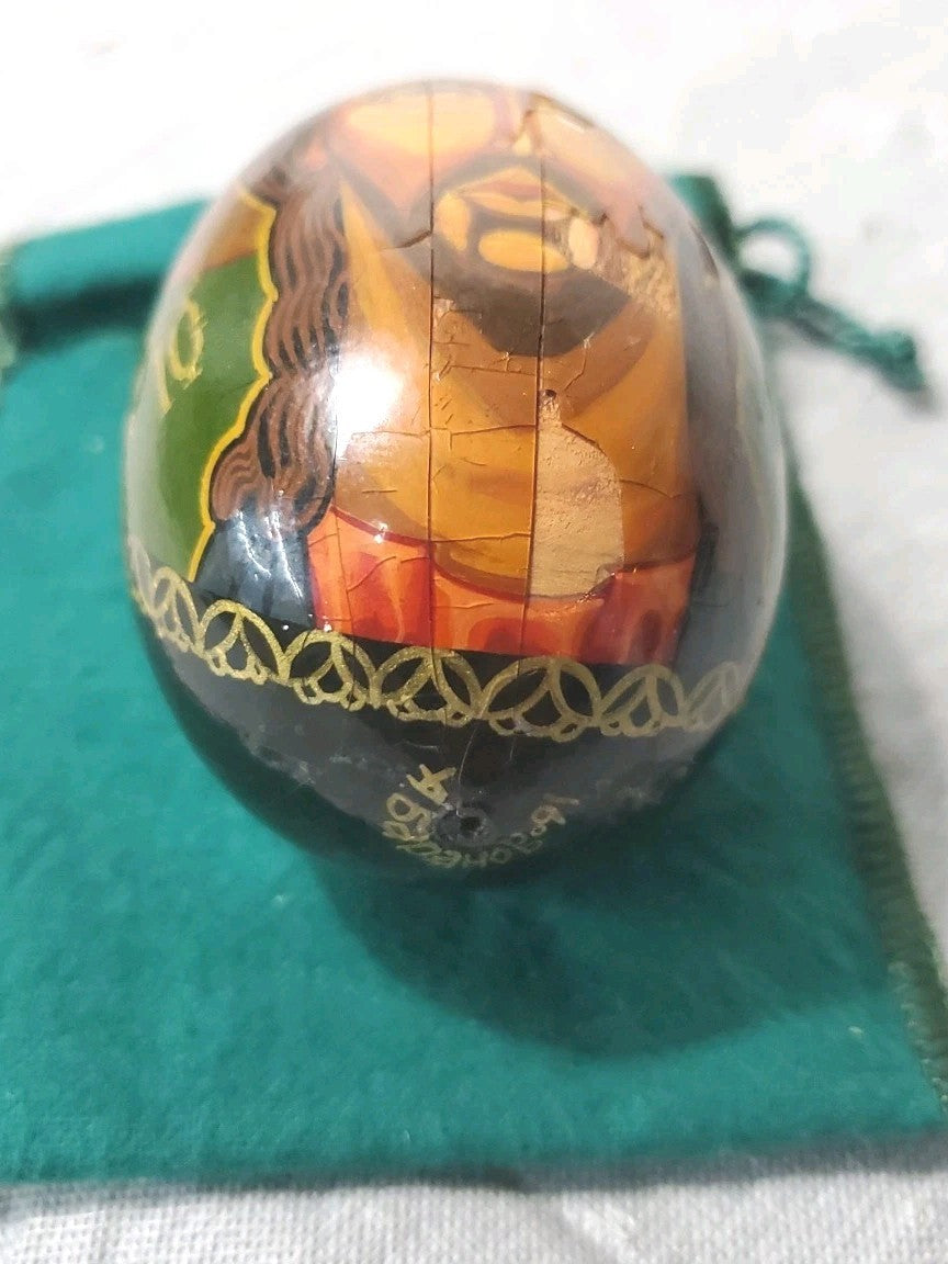 Vintage Russian Orthodox Church Wood Lacquer Egg