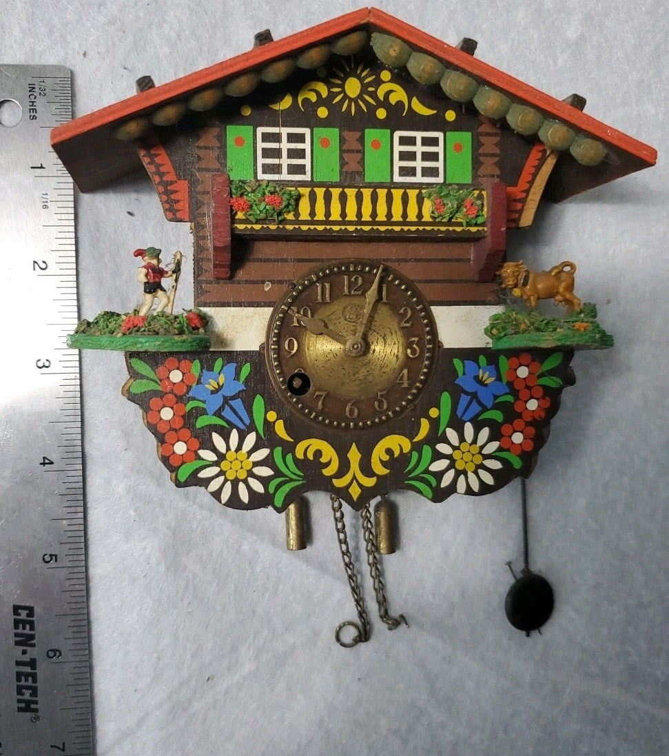 Vintage Small Mini Cuckoo Clock 4 Inch Made In Germany Without Key Untested