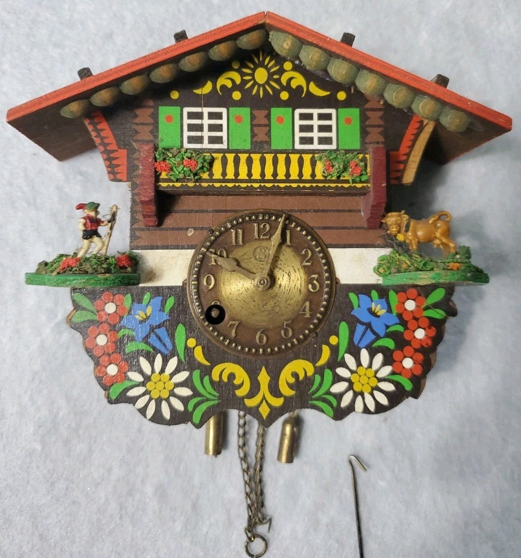 Vintage Small Mini Cuckoo Clock 4 Inch Made In Germany Without Key Untested