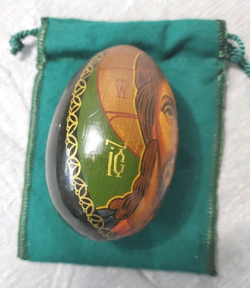 Vintage Russian Orthodox Church Wood Lacquer Egg