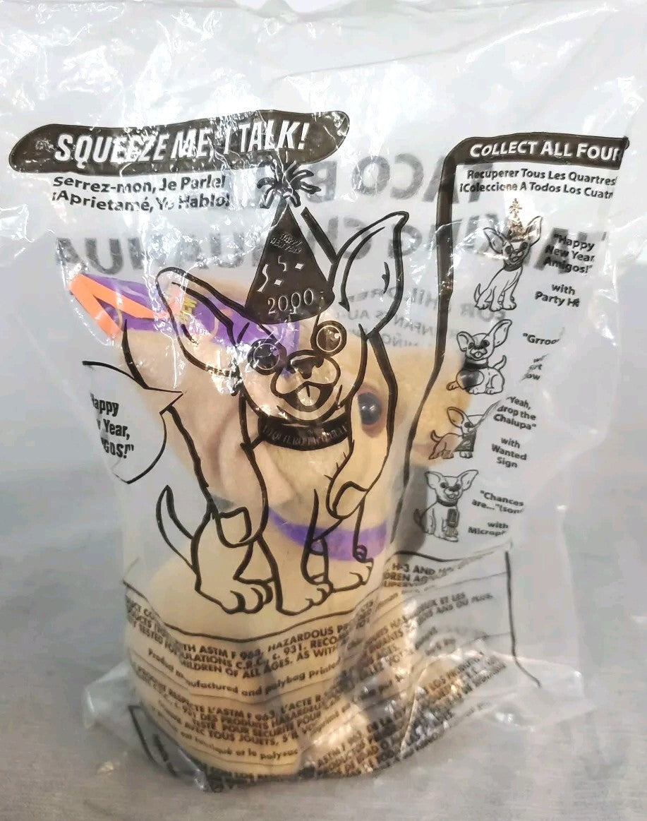 VTG New Year 2000 Taco Bell Talking Chihuahua Plush Dog “Happy New Year, Amigos”