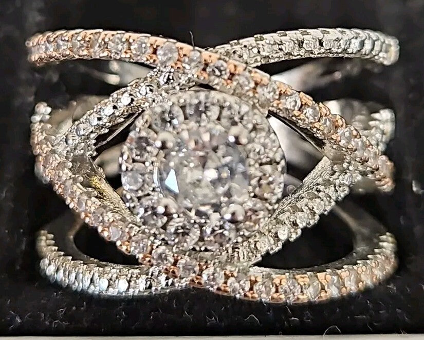 925 Sterling Silver Lab Created Separation Plated Rose Gold Color Ring Size 8