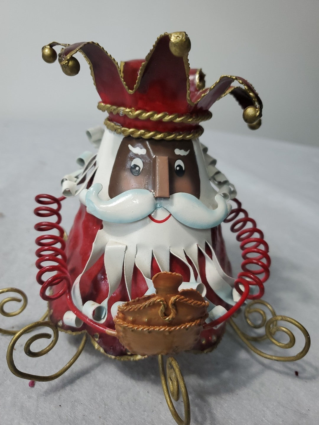 Vintage Santa Candle Holder Metal Rare
