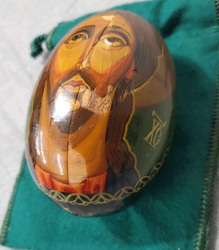Vintage Russian Orthodox Church Wood Lacquer Egg