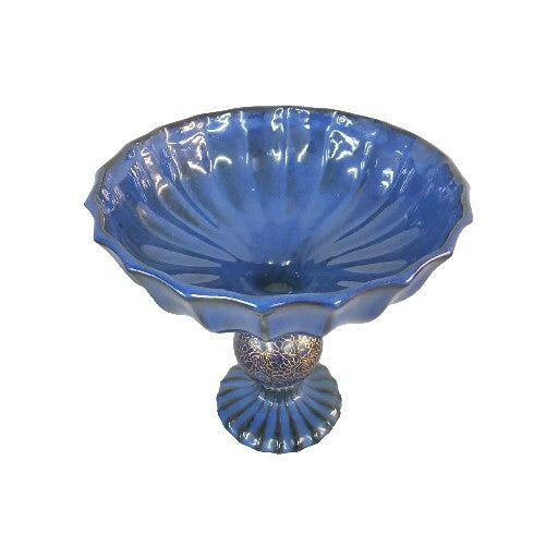 Vintage Blue Cloisonne Ball Compote Centerpiece Pedestal Bowl