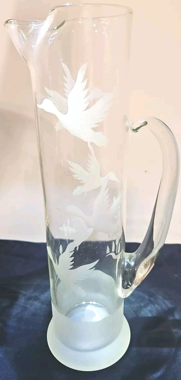 Vintage Breweriana MCM ART GLASS Duck Cocktail Hand Blown Pitcher Carafe