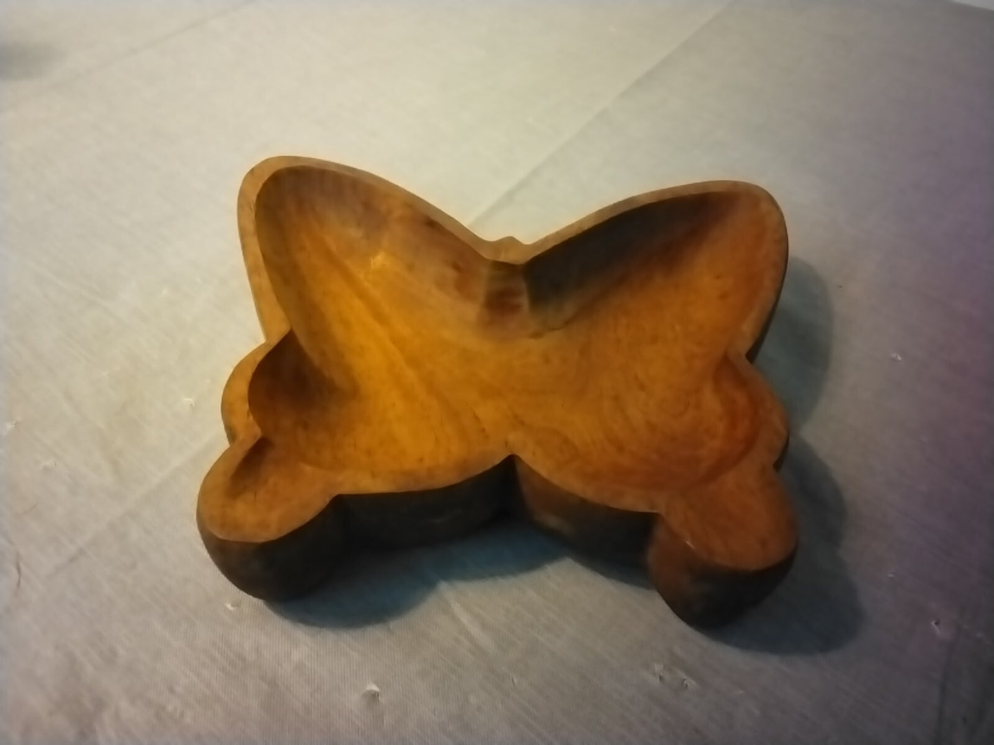 Mid century modern Wooden Hand Carved Butterfly Dish Bowl From Haiti