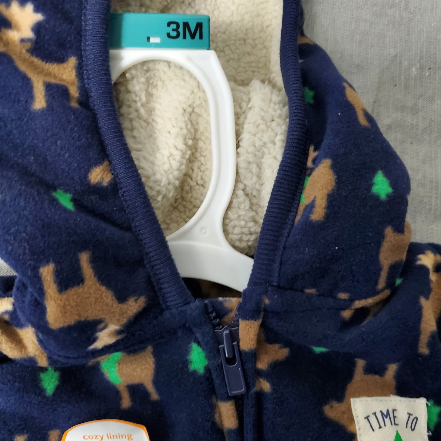 One Piece Hooded Fleece Size 3M Moose Print New With Tags