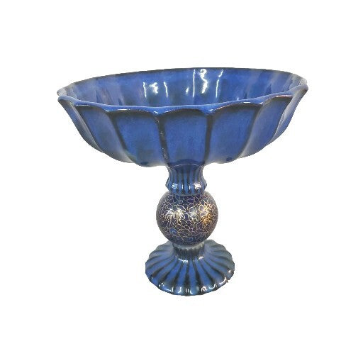 Vintage Blue Cloisonne Ball Compote Centerpiece Pedestal Bowl