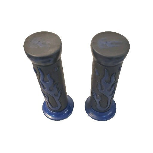 Motorcycle Handlebar Grips 7/8 Black W Blue Flames