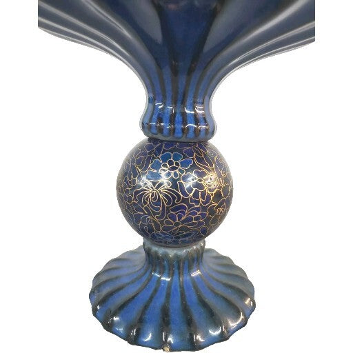 Vintage Blue Cloisonne Ball Compote Centerpiece Pedestal Bowl