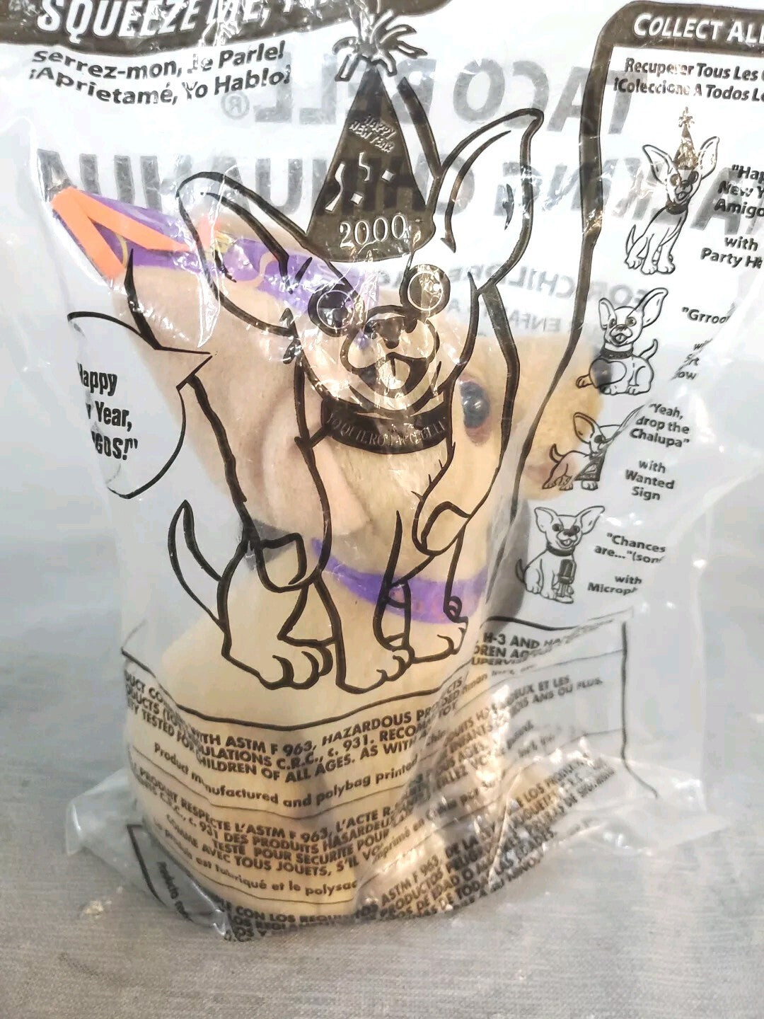 VTG New Year 2000 Taco Bell Talking Chihuahua Plush Dog “Happy New Year, Amigos”
