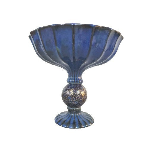 Vintage Blue Cloisonne Ball Compote Centerpiece Pedestal Bowl