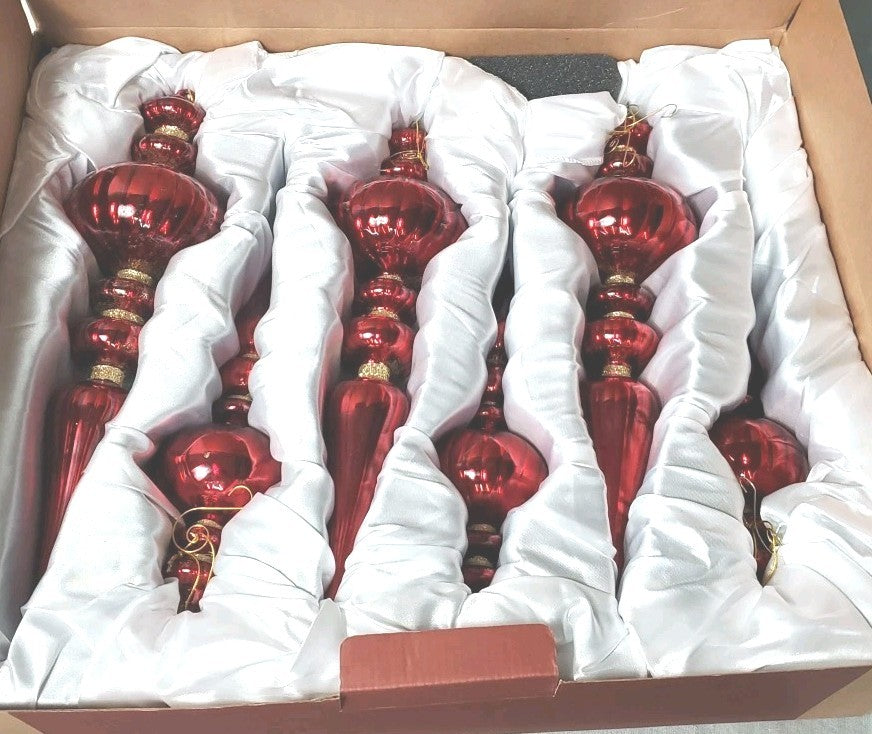 Balsam Hill Finial Ornaments Set Of 6 15" To 12" Long Red