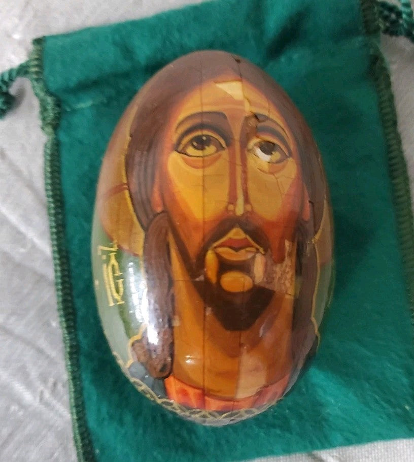 Vintage Russian Orthodox Church Wood Lacquer Egg
