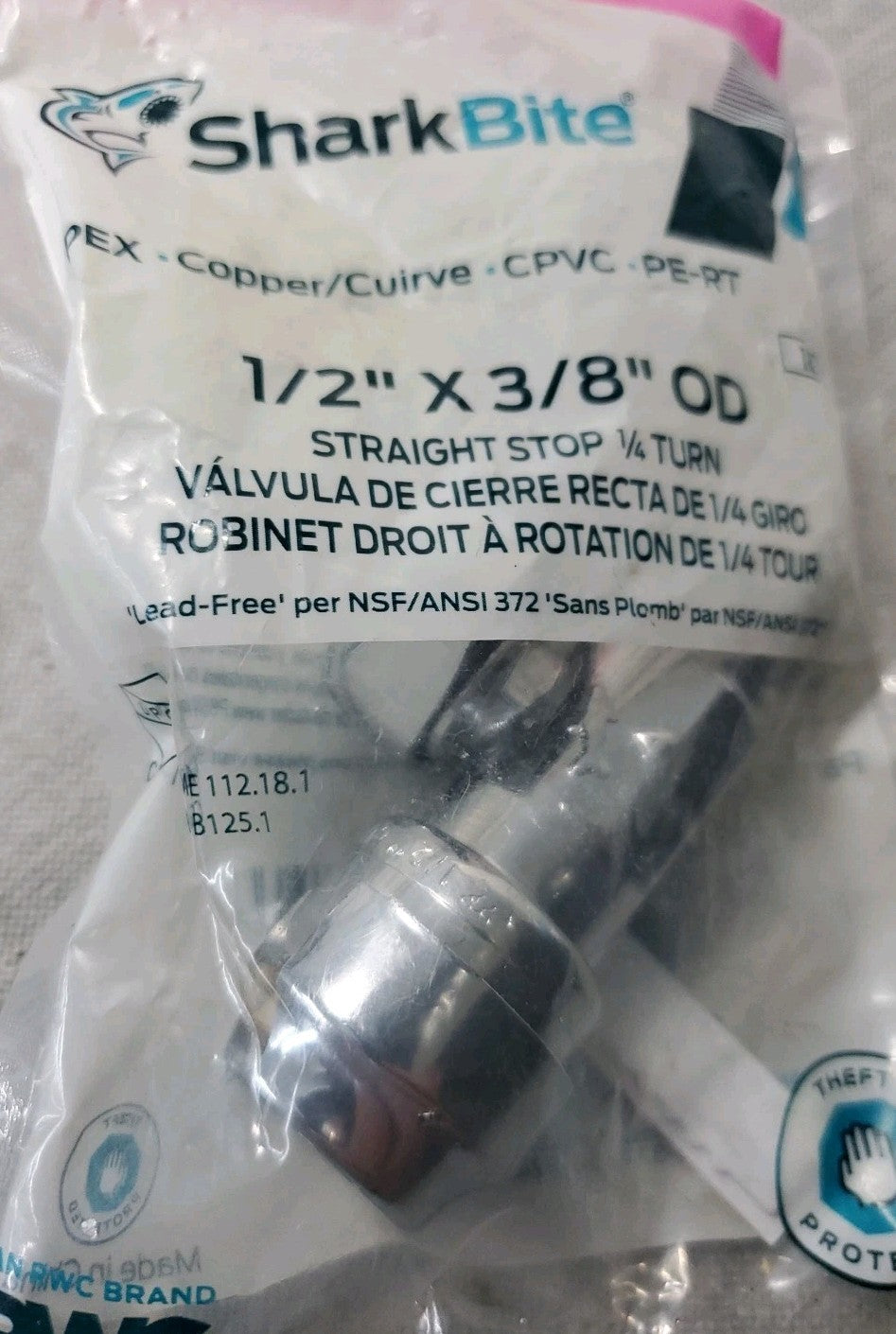 Sharkbite 1/2"×3/8" OD Straight Stop 1/4 Turn