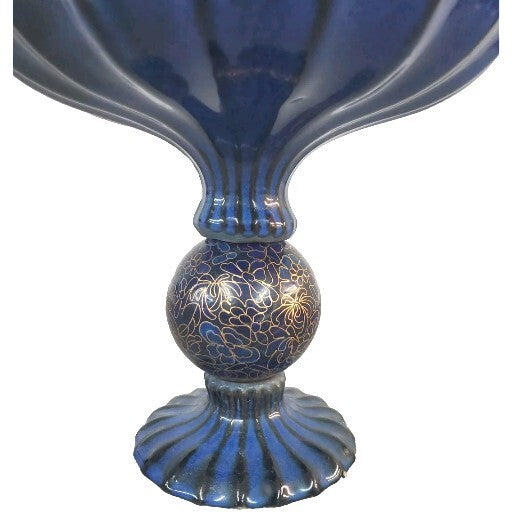 Vintage Blue Cloisonne Ball Compote Centerpiece Pedestal Bowl