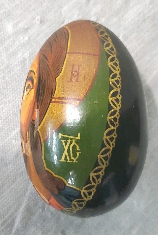 Vintage Russian Orthodox Church Wood Lacquer Egg