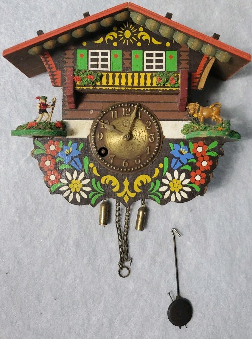 Vintage Small Mini Cuckoo Clock 4 Inch Made In Germany Without Key Untested