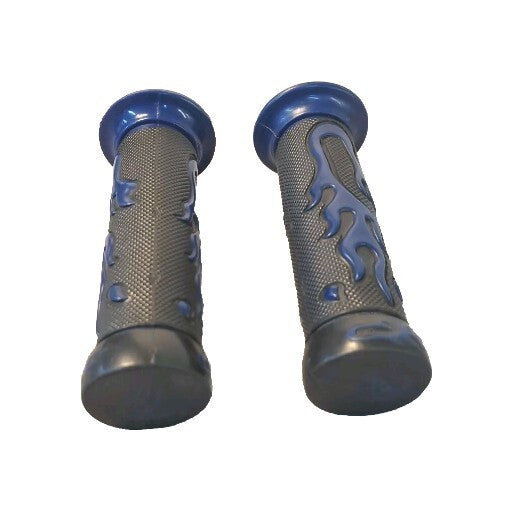Motorcycle Handlebar Grips 7/8 Black W Blue Flames