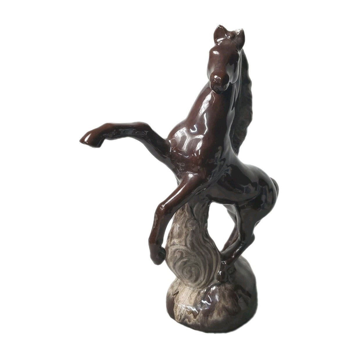 MCM Horse Rearing Up Bronze Glaze Porcelain 16.5" High Mid Century