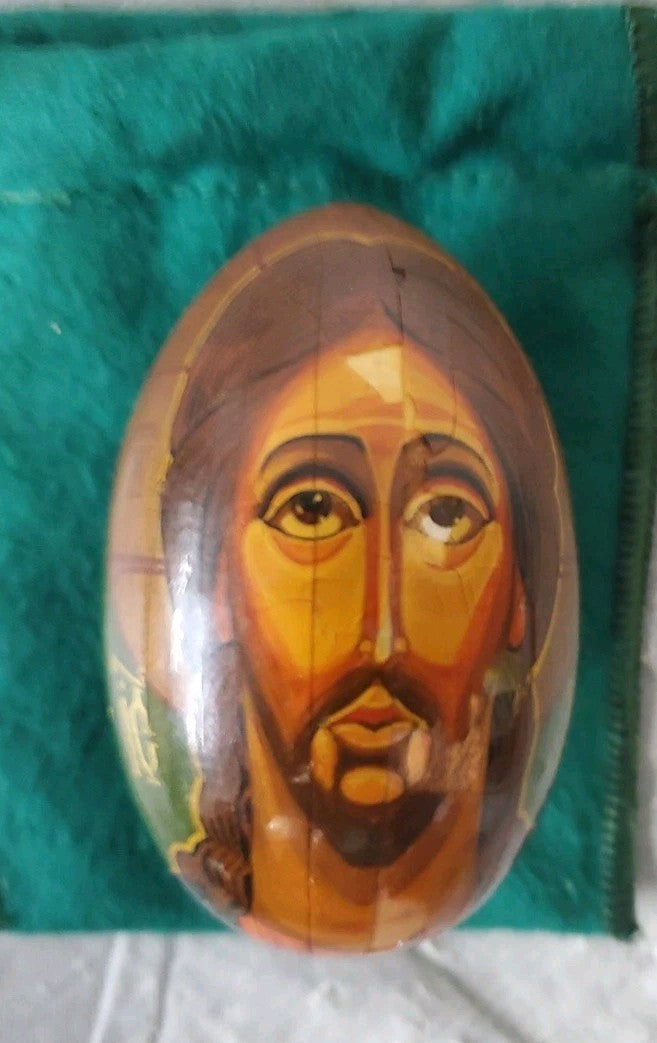 Vintage Russian Orthodox Church Wood Lacquer Egg