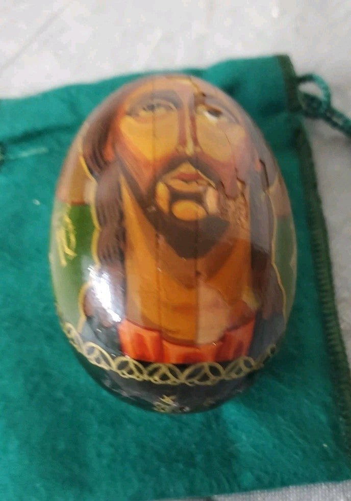 Vintage Russian Orthodox Church Wood Lacquer Egg