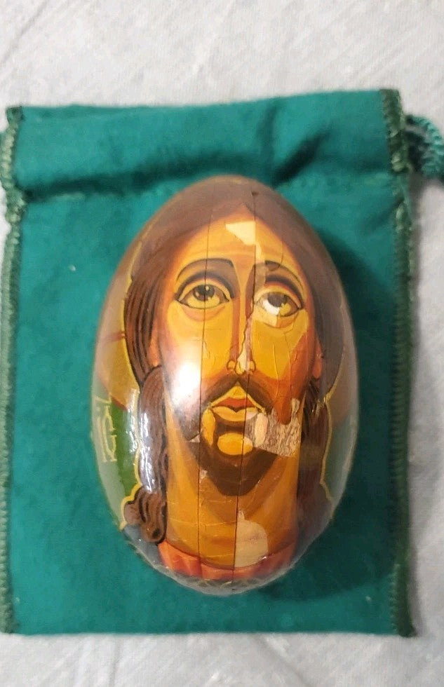 Vintage Russian Orthodox Church Wood Lacquer Egg