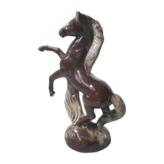 MCM Horse Rearing Up Bronze Glaze Porcelain 16.5" High Mid Century