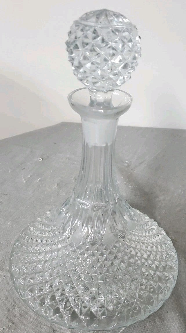 Vintage 11" Tall Ships Decanter  Crystal Flat Bottom