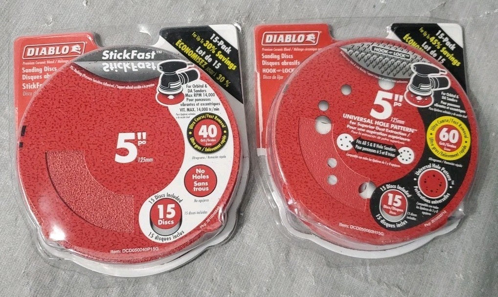 Diablo 5" Sanding Discs Lot Of Two Open Packs 13 40grit 15 60grit 28 Total