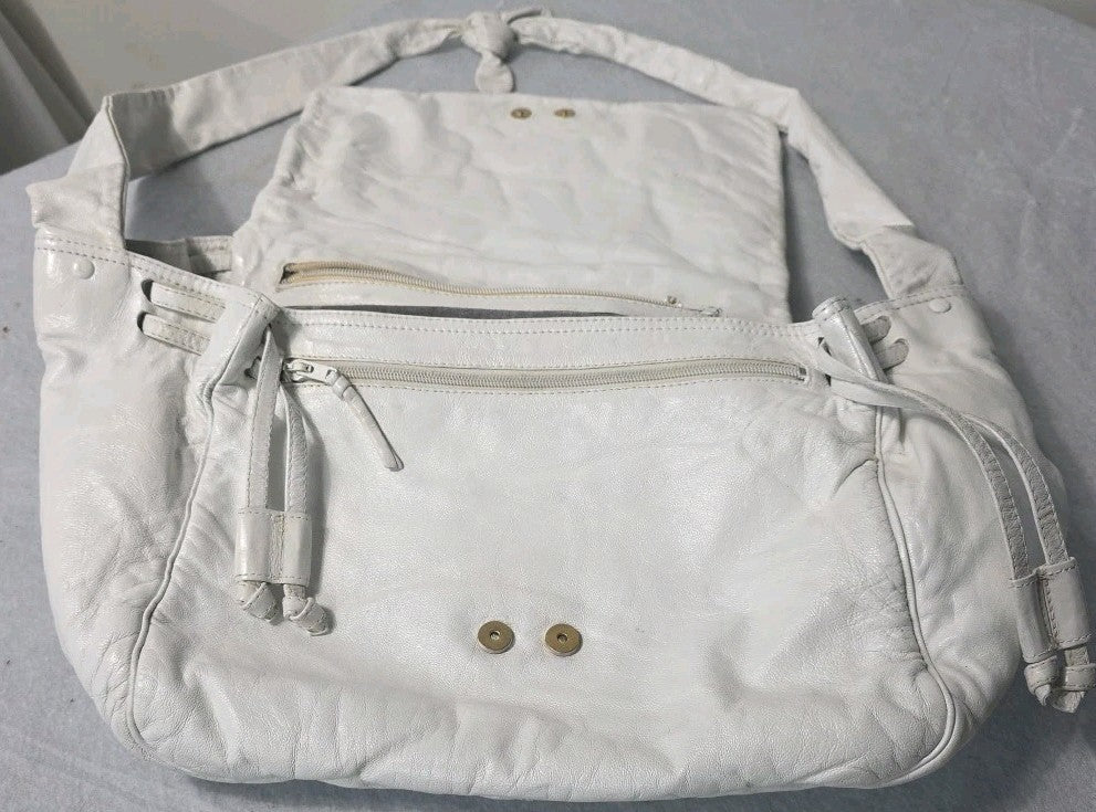 Womens Purse White Leather  Handbag 18" Wide 