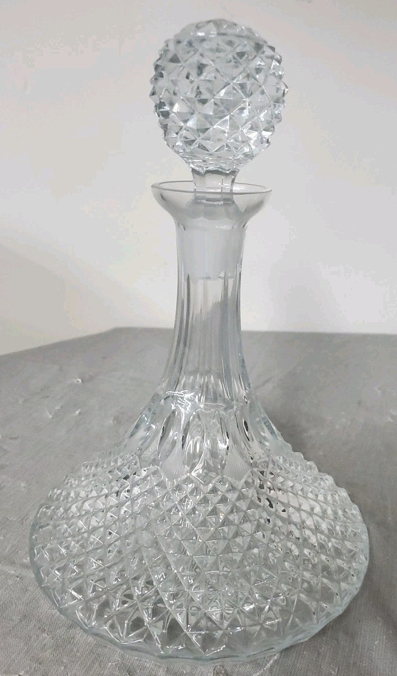 Vintage 11" Tall Ships Decanter  Crystal Flat Bottom
