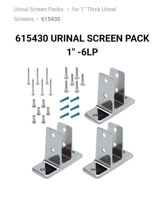 615430 URINAL PARTITION PACK 1" -6LP  Zamac Polished Chrome Jacknob Ear Brackets