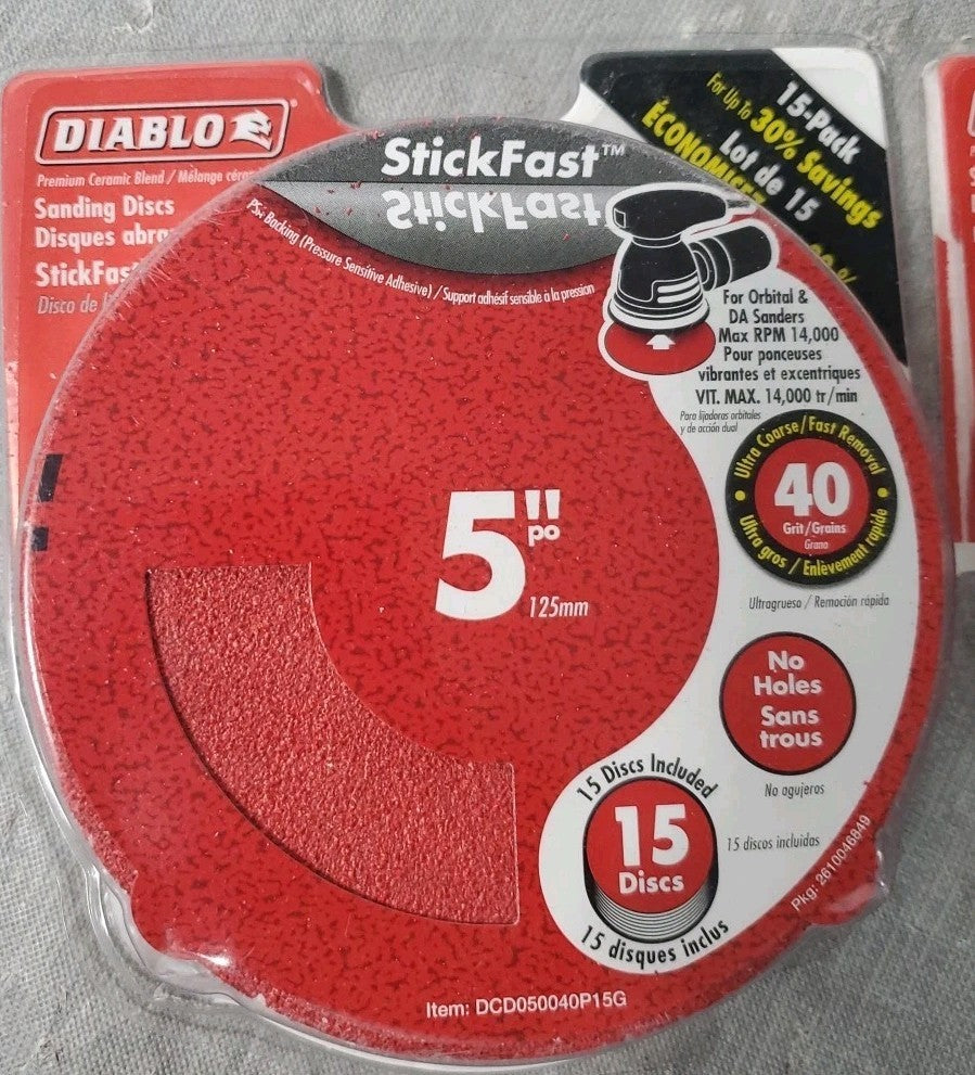 Diablo 5" Sanding Discs Lot Of Two Open Packs 13 40grit 15 60grit 28 Total