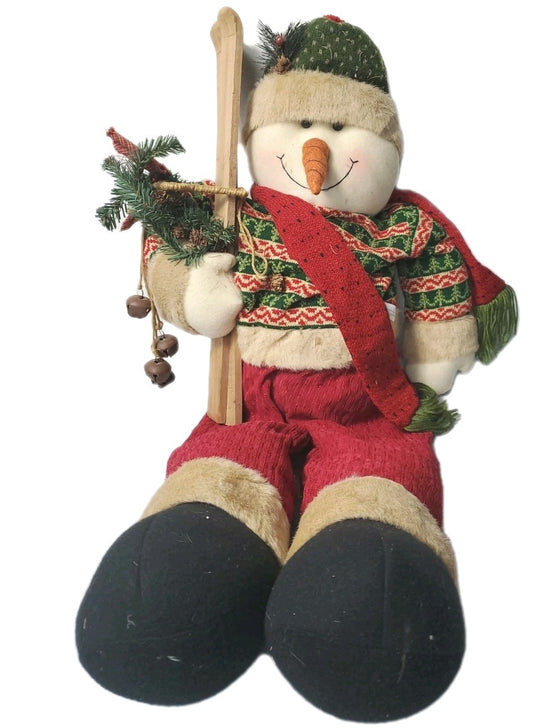 Hannas Handiworks 40" Sitting Snowman Holding Skis Plush Rare