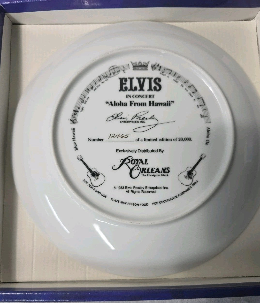 Elvis In Concert "Aloha From Hawaii"  Royal Orleans Plate With C.O.A.