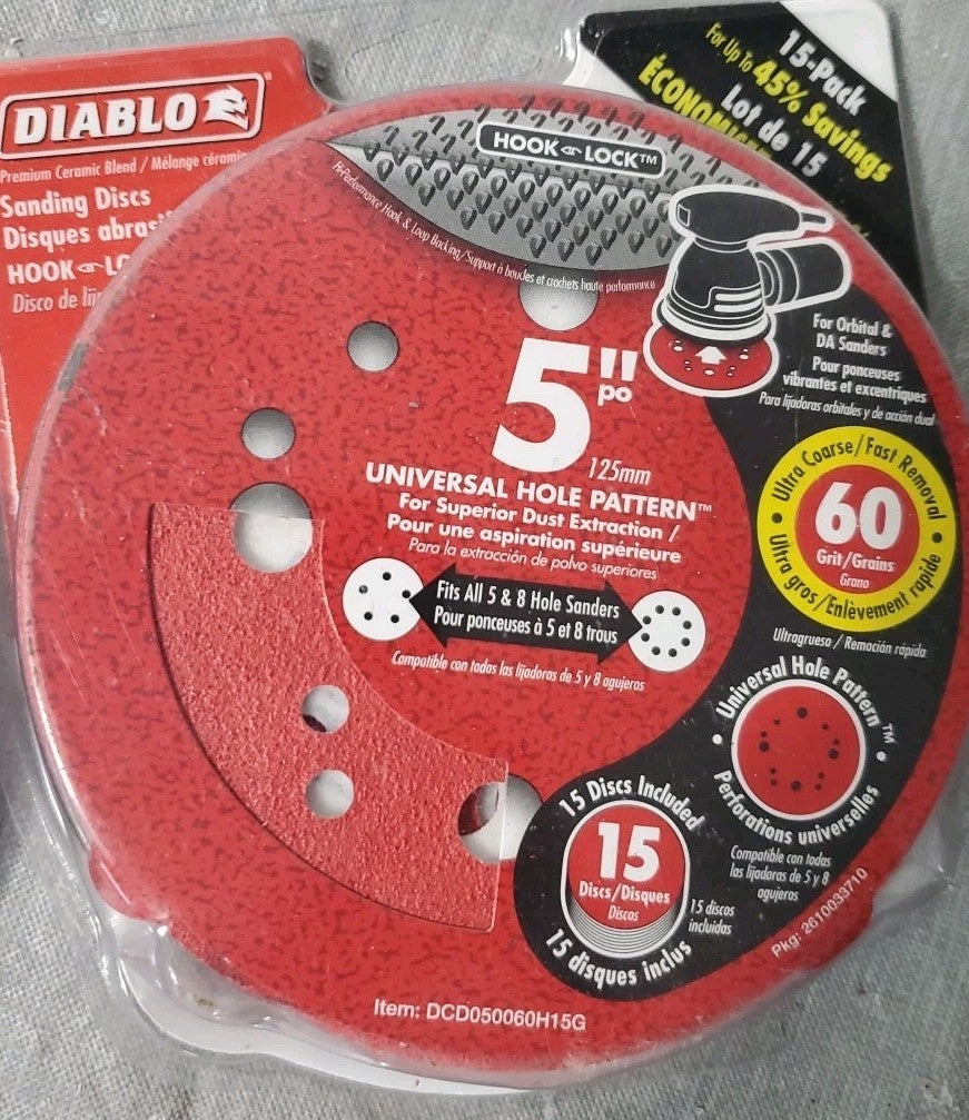 Diablo 5" Sanding Discs Lot Of Two Open Packs 13 40grit 15 60grit 28 Total