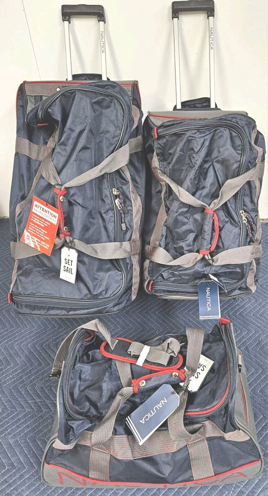 Nautica Dockside~22, 26, 30 Inch Rolling Duffle Travel Luggage 3 Piece Set NWT