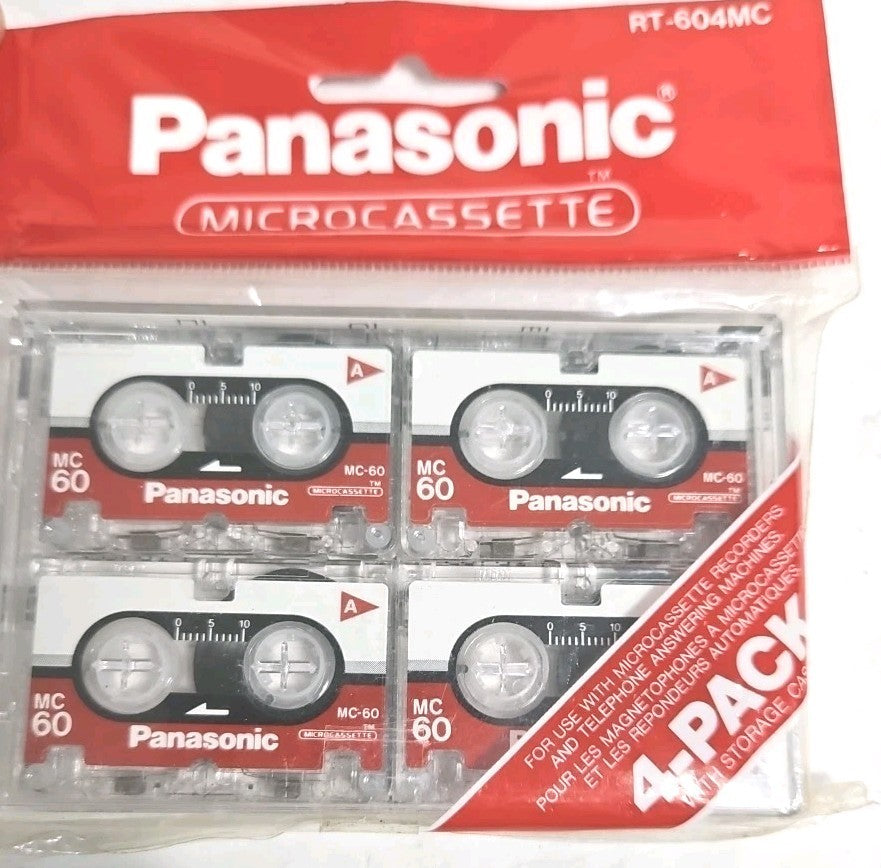 Panasonic Microcassette 60 Minute Tapes 4 Pack-Storage Case RT-604MC Sealed