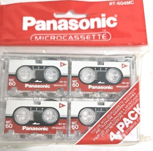 Panasonic Microcassette 60 Minute Tapes 4 Pack-Storage Case RT-604MC Sealed