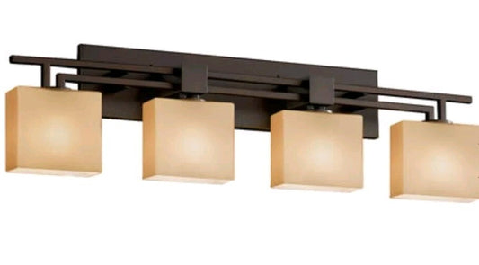Justice Design Dark Bronze Vanity Light Wall Light in Rectangle Artisan Glass 